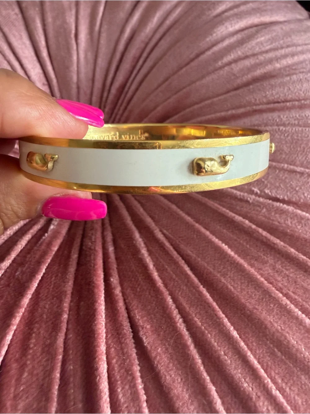 Gold & White Vineyard Vines Whale Accent Bangle Bracelet - Women Jewelry